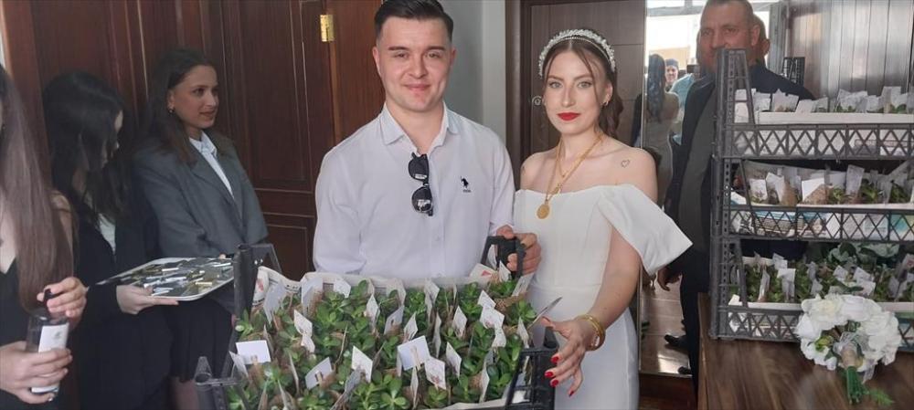 Çanakkale’nin Gelibolu MHP ilçe başkanı seracı olunca kızının nikahında 500 adet para çiçeği dağıttı