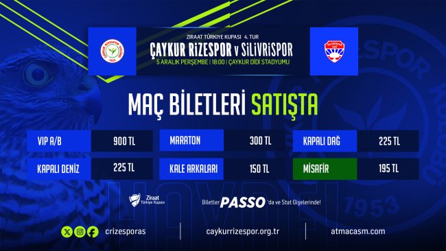 Çaykur RizeSpor Kupa Maçı Biletleri Satışa Çıktı