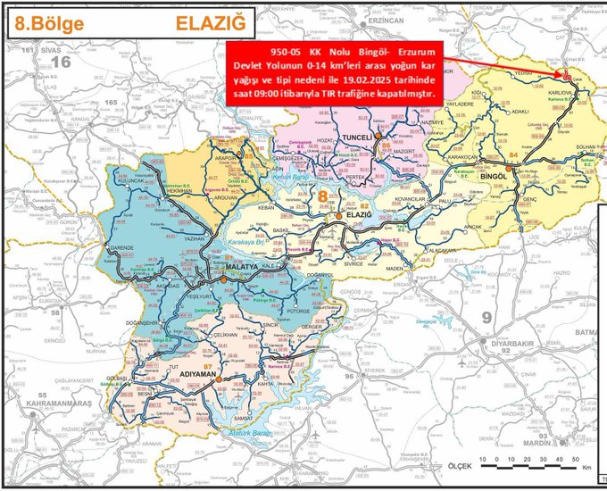 BİNGÖL-ERZURUM KARA YOLU YOĞUN KAR YAĞIŞI NEDENİYLE TIR’LARA KAPATILDI