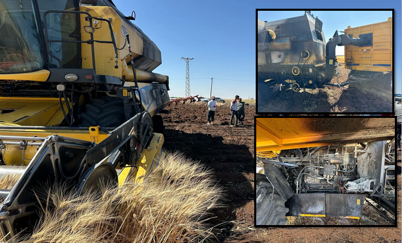 ŞANLIURFA VİRANŞEHİR\'DE BİÇERDÖVER YANGINI, TARLA KÜL OLMAKTAN SON ANDA KURTULDU!